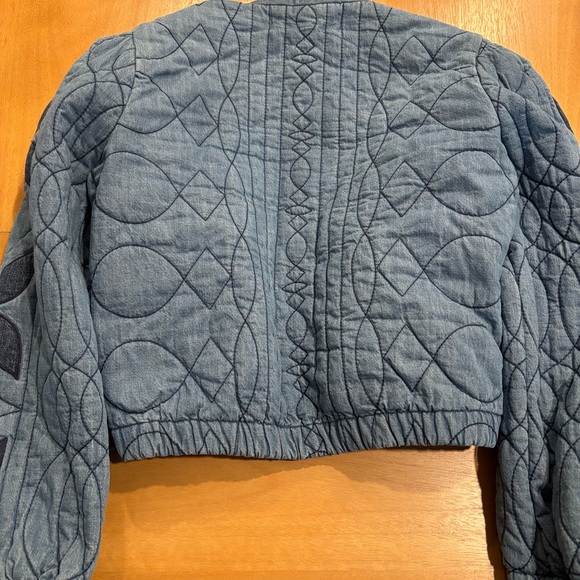 Free People Denim Jacket with Dark Floral Design - Picture 4 of 5